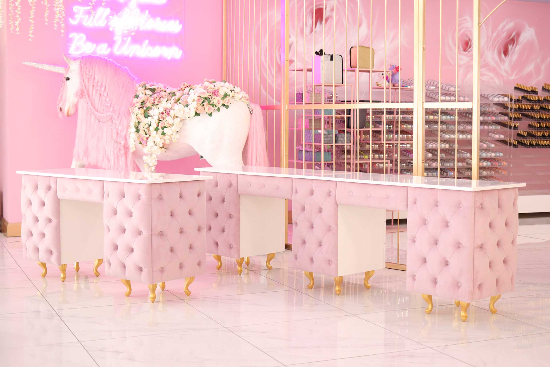Premium Photo  Chairs in a pedicure beauty salon interior of empty modern nail  salon work places for masters of manicure